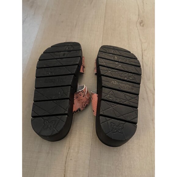 Alegria Red Pink Scribble Leather Slide Sandals Adjustable Straps  Size 38 - Picture 4 of 7